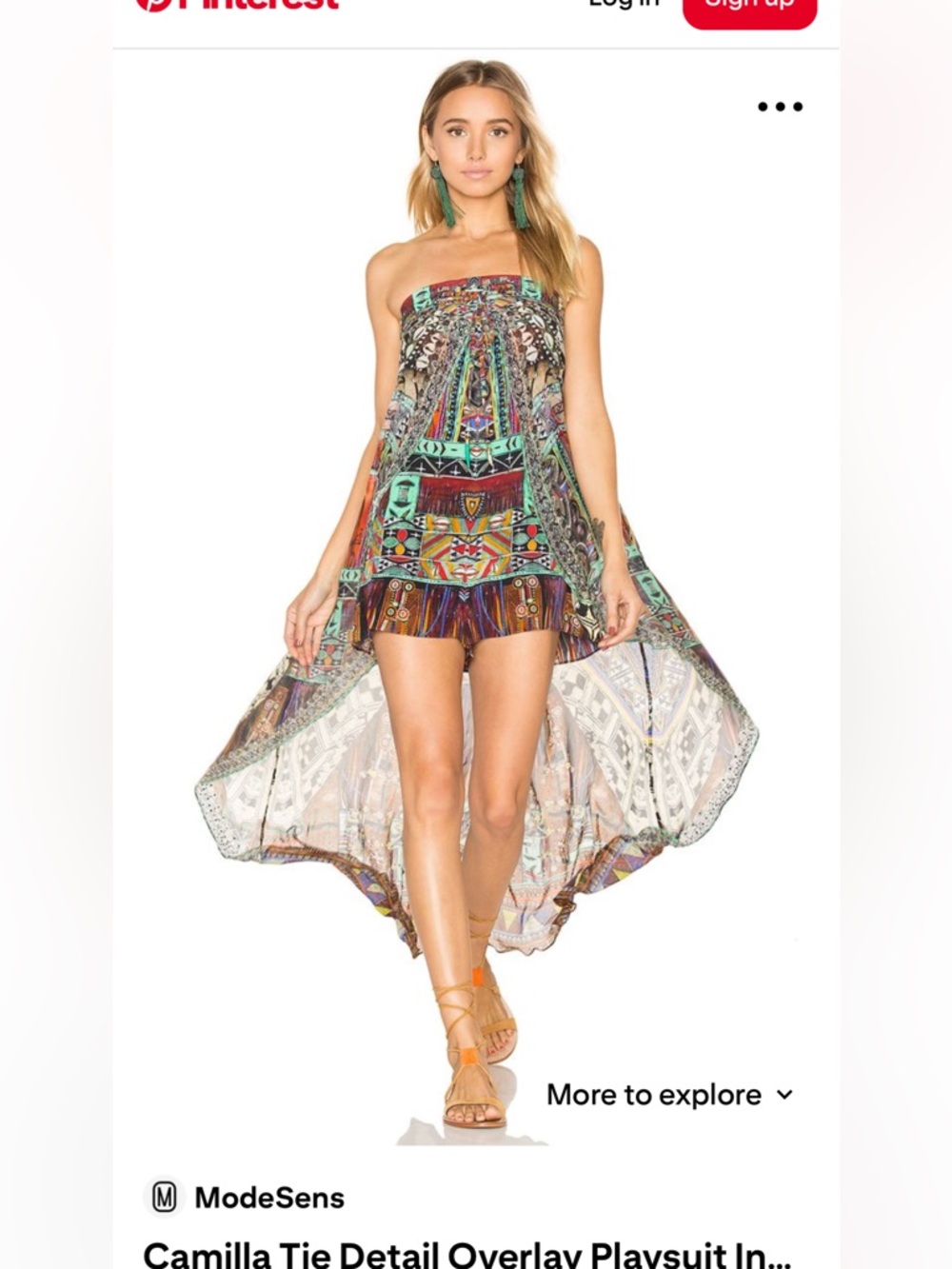Camilla Tie Detail Overlay Playsuit High Low Silk Kaftan Romper Multicolor Large